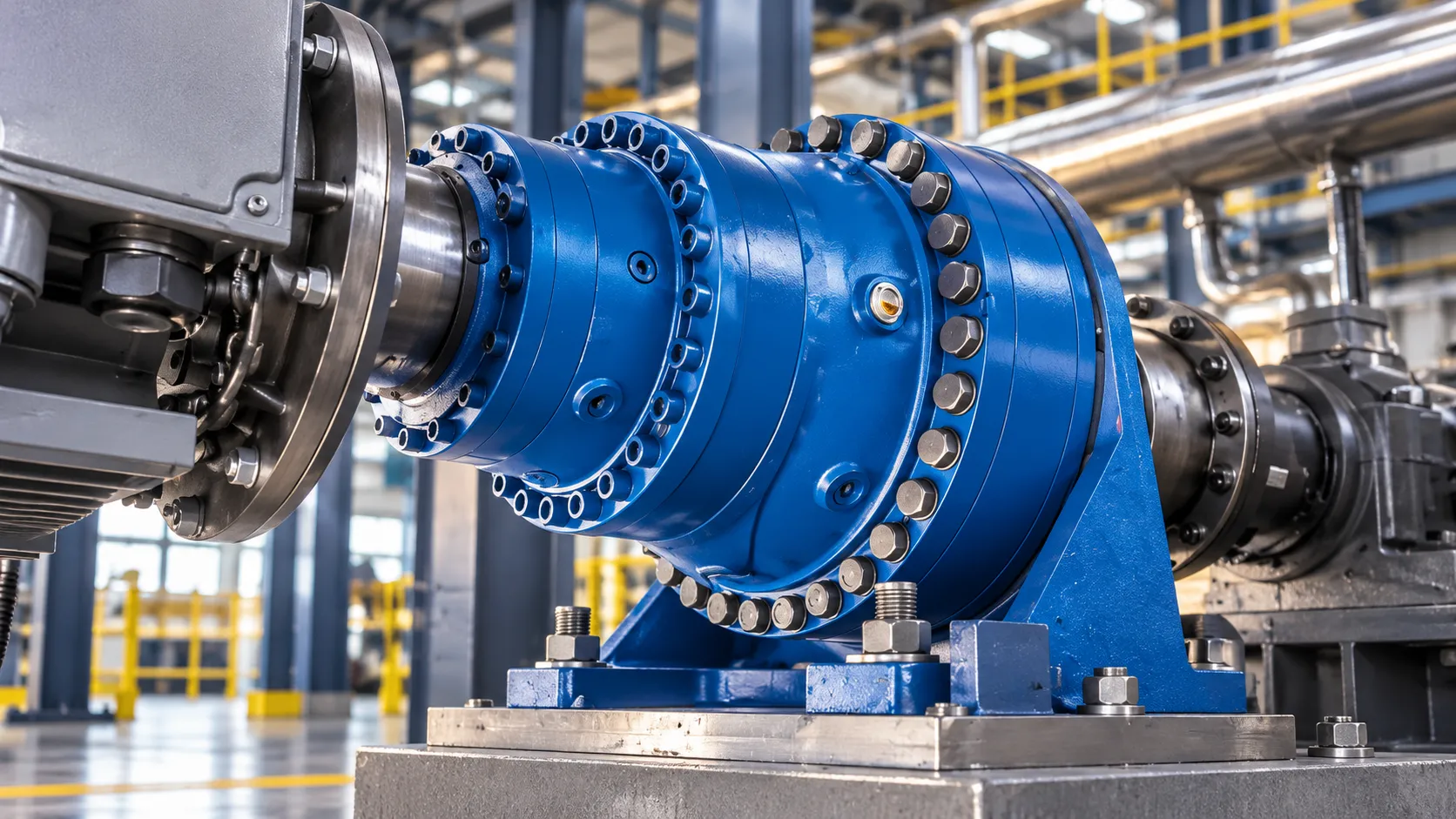 Reductor industrial azul para transmisión de potencia